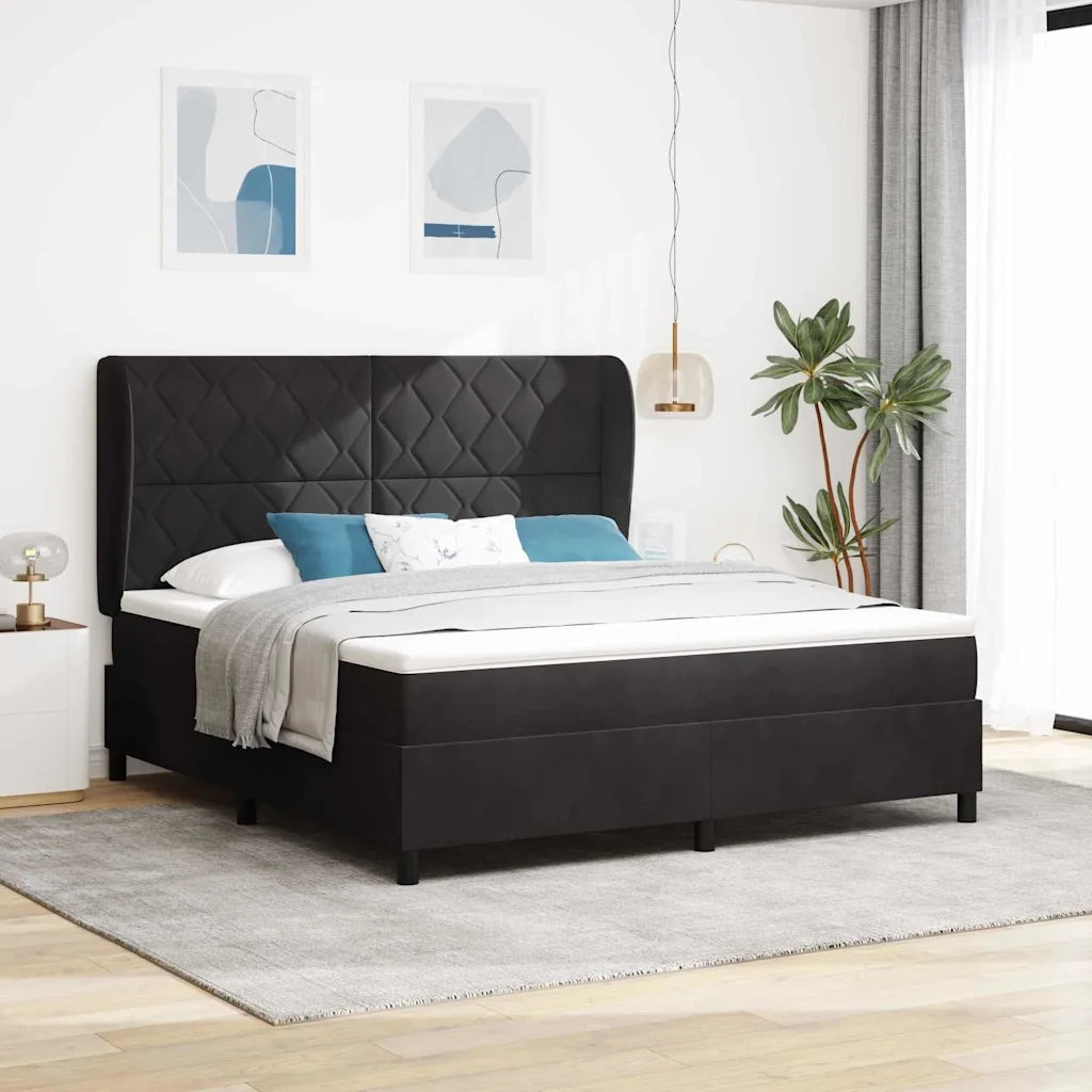 Letto a molle con materasso Nero 200 x 180 cm Velluto 3340996