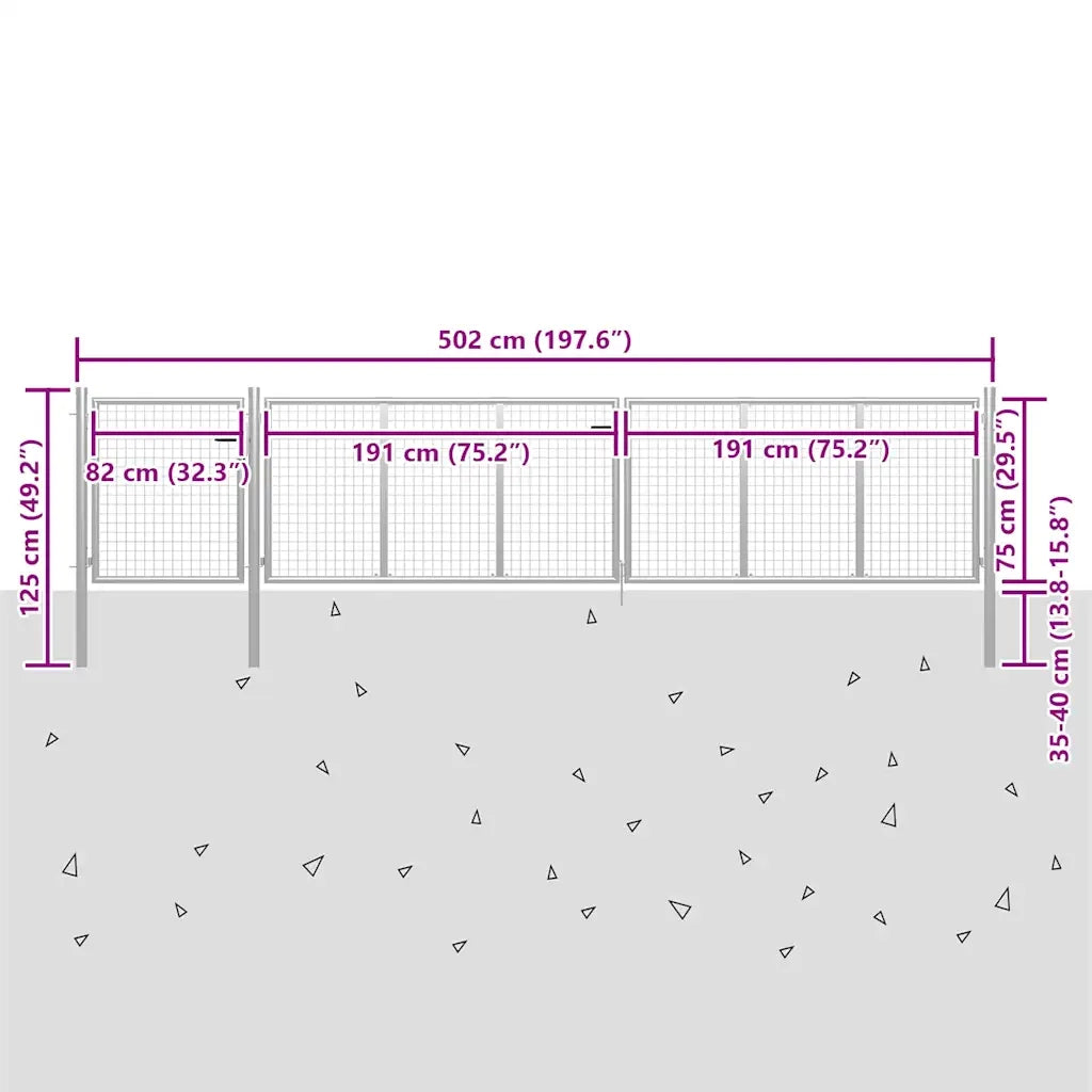 vidaXL Cancello per Giardino in Acciaio 500x75 cm Argento