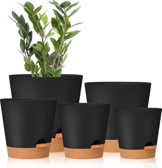 Pannelli di coltivazione autoirriganti - Vasche per piante con drenaggio - 5 pezzi - Nero - Plastica