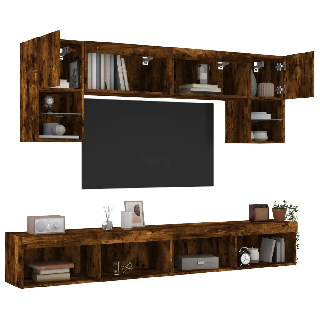 Mobili TV a Muro con LED 6pz-Set di 6 Credenza per TV sospesa Rovere Fumo in Legno Multistrato 626147