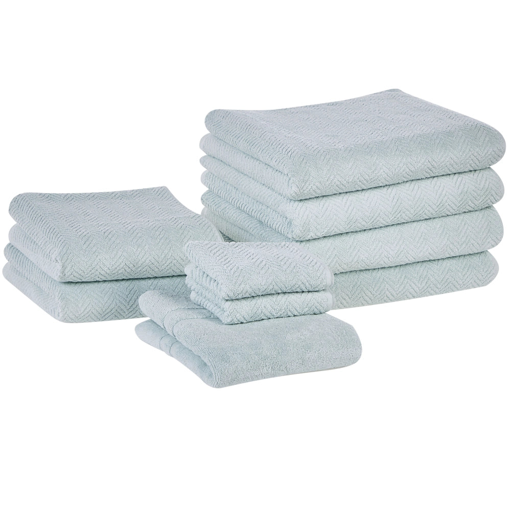 Set di 9 asciugamani in morbido cotone verde menta con motivo a spina di pesce stile varie dimensioni classico ospiti bagno