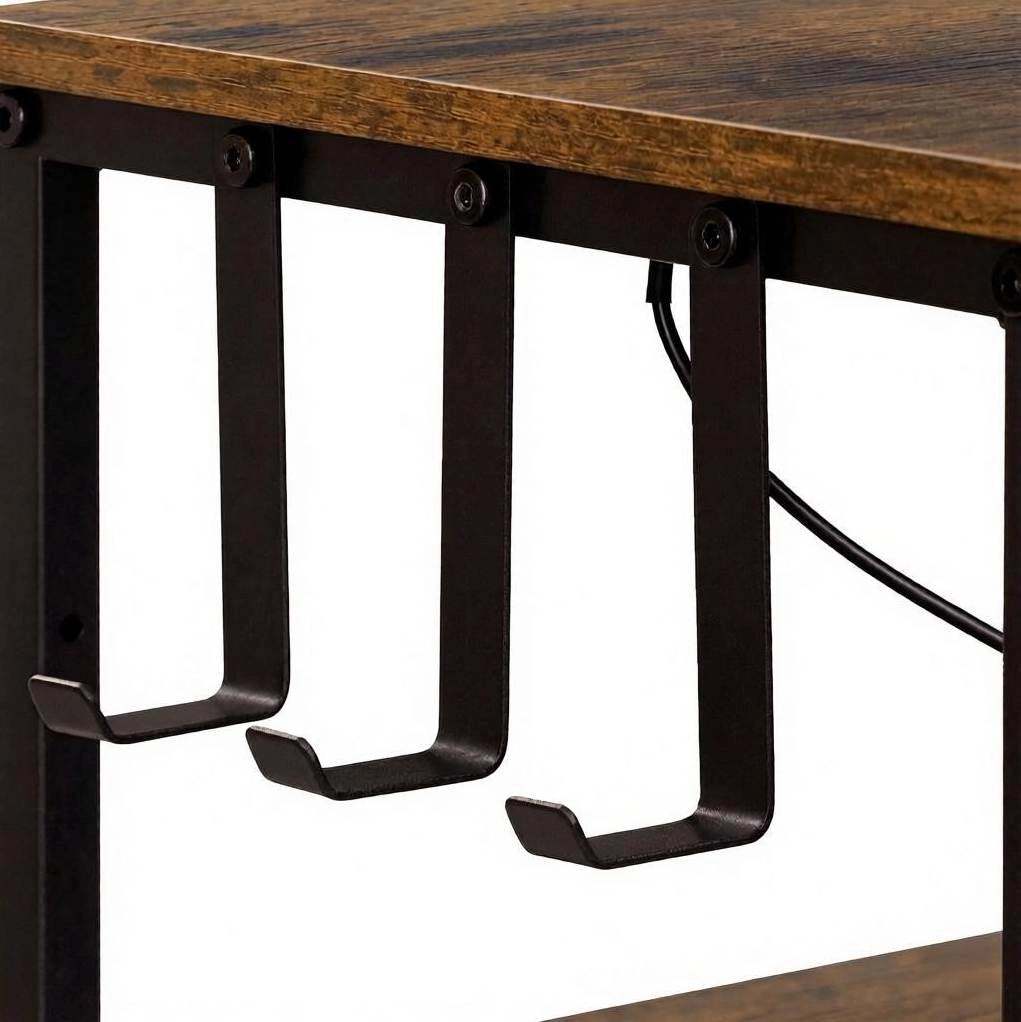 Cassettiera con 9 cassetti; 2 ripiani; LED e presa multipla; 110 x 85 x 30 cm; marrone rustico e nero