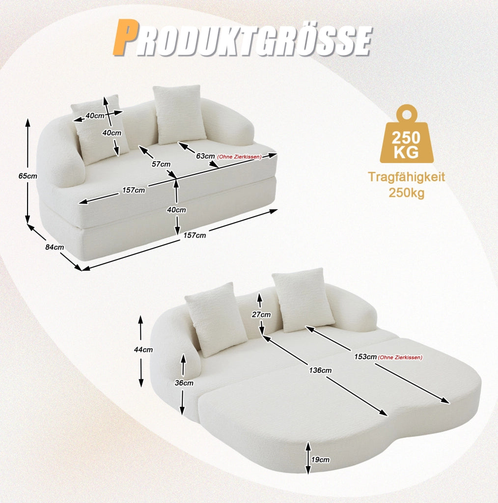 Divano letto 2 posti pieghevole in ciniglia beige