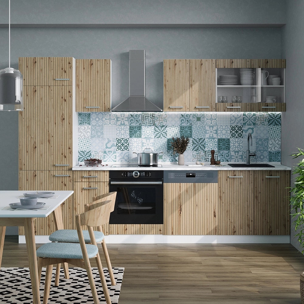 Cucina componibile R-Line Rovere artigianale/Bianco 300 cm, PL Rovere Vicco