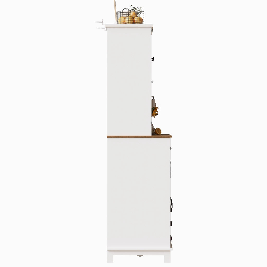 Credenza Alta da Cucina con Ante in Vetro; Ripiani Regolabili e LED; per Cucina; Bianca; 105x38;4x180 cm