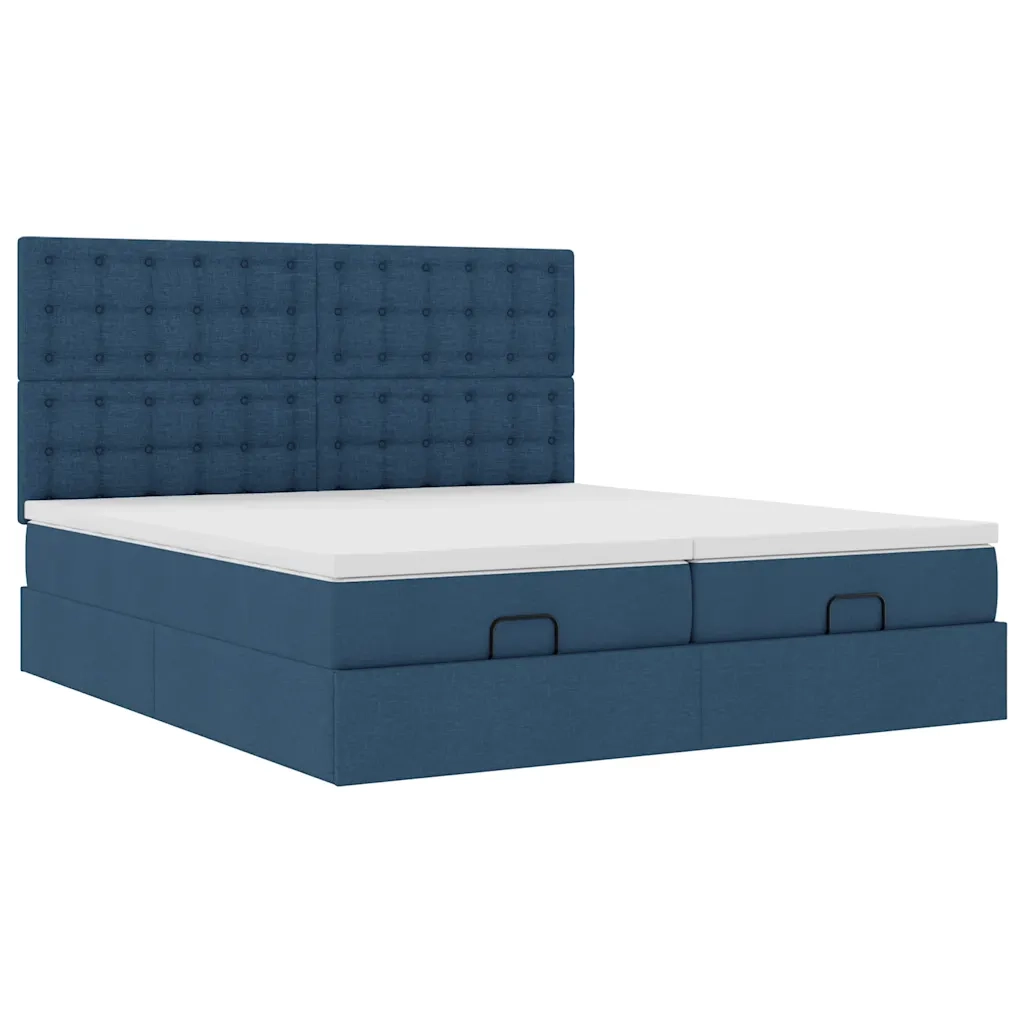 Struttura Letto Pouf con Materassi Blu 200x200 cm in Tessuto 3314596