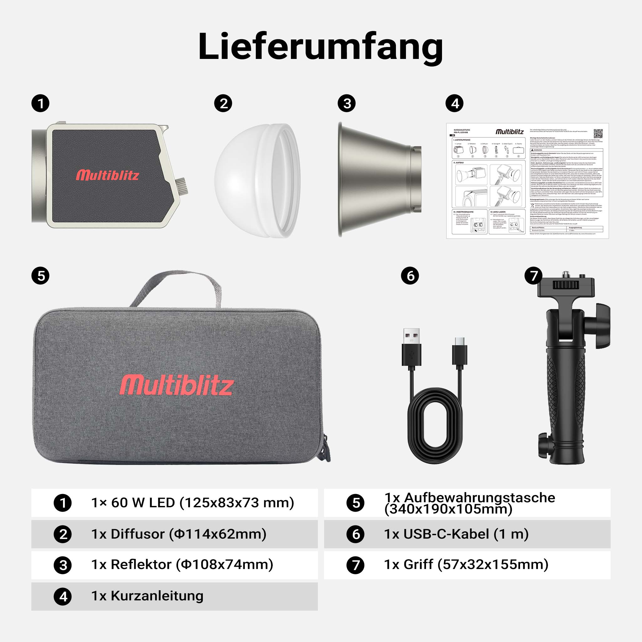 Multiblitz MB-PL Luce led portatile per fotografia 60W, Bicolore con temperatura da 2700K a 6500K, Batteria ricaricabile USB