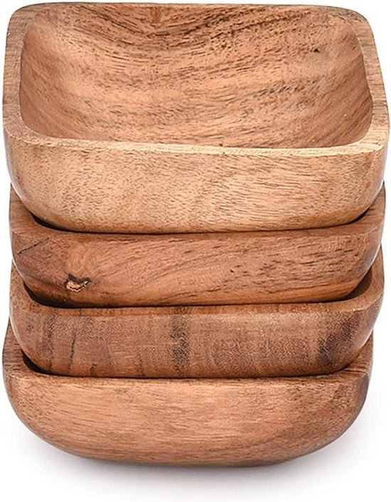 Set di scodelle per snack in legno di acacia, con 3 scodelle in legno per servire noci, antipasti, spezie, snack, pacchetto di frutta da asporto, regali di benvenuto per casa (10,16 cm x 10,16 cm x 3,81 cm)