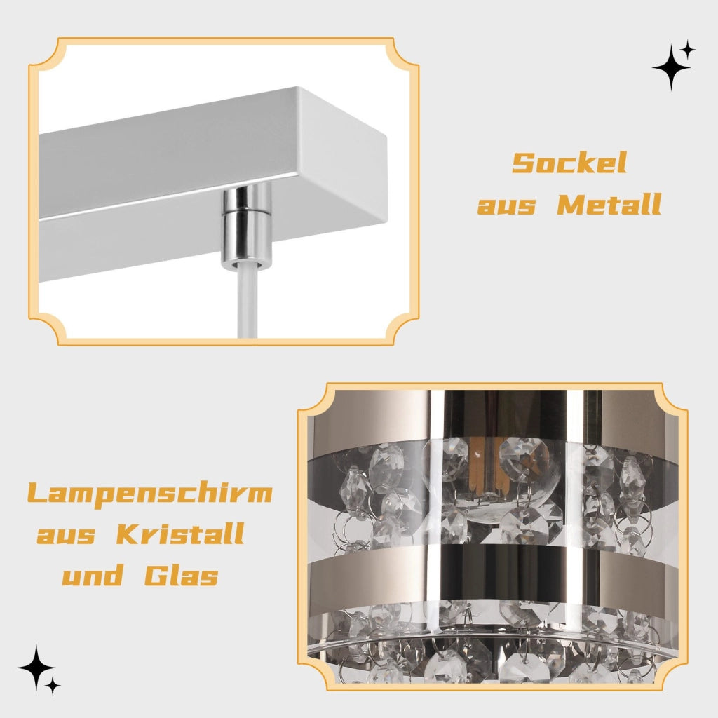 Lampada a Sospensione ZMH Moderna con Cristalli 4 Luci Regolabile Vetro per Sala da Pranzo Senza Lampadina 150cm