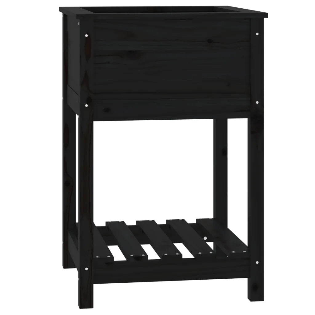 Fioriera con Mensola Nera 54x54x81 cm in Legno Massello di Pino 823777