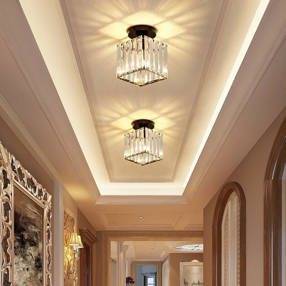 Trade Shop - Plafoniera Lampada Da Soffitto A Cubo Nero Attacco E27 In Cristallo Design Elegante -