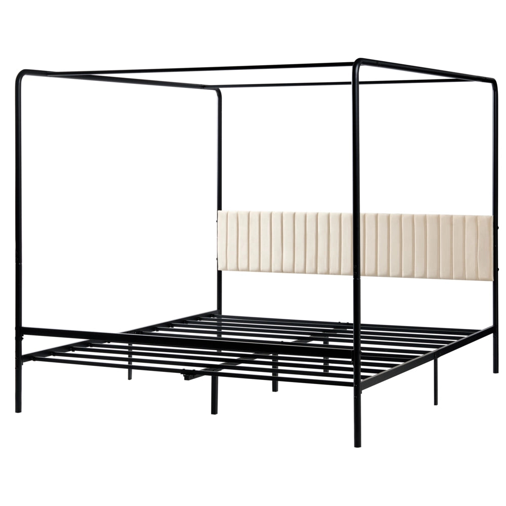 Letto a baldacchino in metallo nero con doppia testiera imbottita 180 x 200 cm moderno romantico