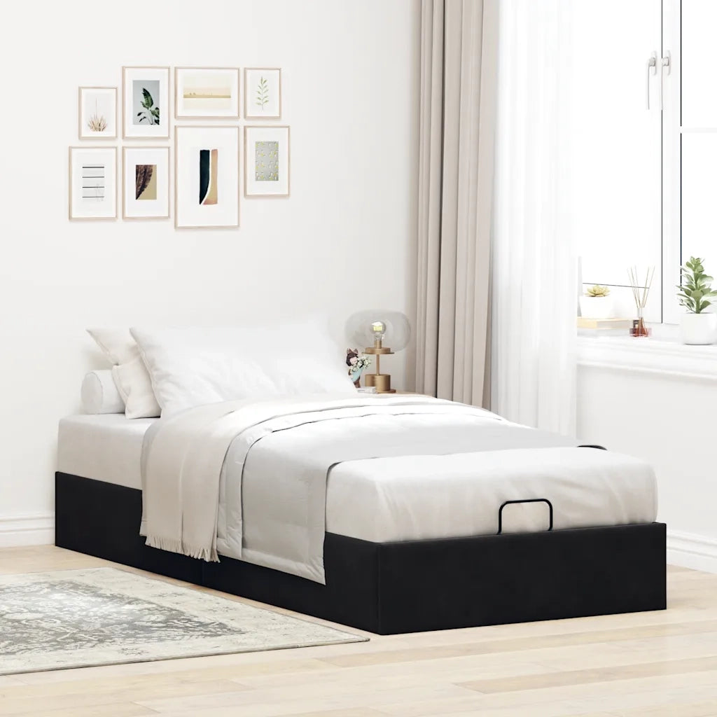 Struttura Letto Pouf Senza Materasso Nero 100x200 cm Velluto