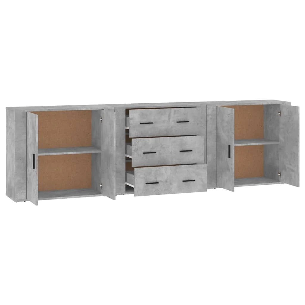 Credenza buffet cassettiera mobile contenitore organizer cucina soggiorno soggiorni 3 pz derivati ​​del legno grigio 02_0037128