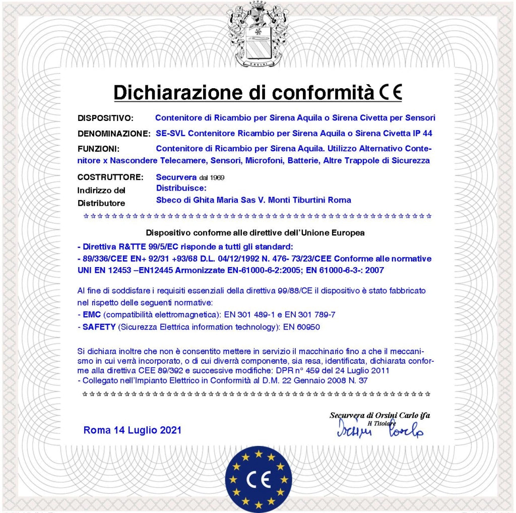 Cassetta Fondo e Coperchio in ABS Ricambio per Sirena Aquila Oppure Come Sirena Civetta Falsa Per Nascondere Sensori Microfoni Telecamere Altoparlanti Con Messaggi Dissuasivi Montaggio da Esterno IP44