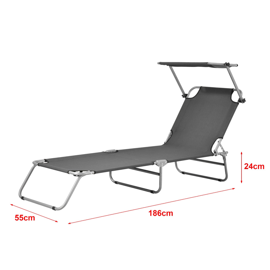 Set di 2 Lettini Prendisole Argozelo Pieghevoli con Tettuccio Parasole Regolabile - Grigio Scuro casa.pro