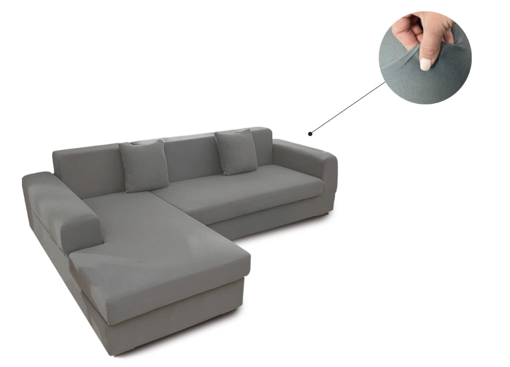 Copridivano Antimacchia Elasticizzato Penisola Componibile Tinta Unita Modello Perfetto - 4+4 - Grigio Scuro