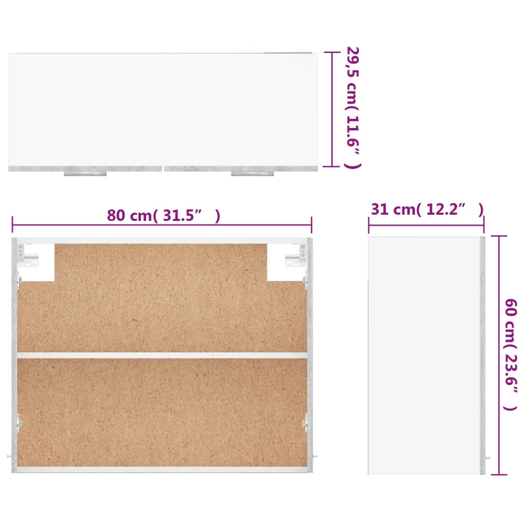 Pensile da cucina a parete ottimizzato per lo spazio di archiviazione 80 x 31 x 60 cm in legno composito grigio Sonoma 02_0048204