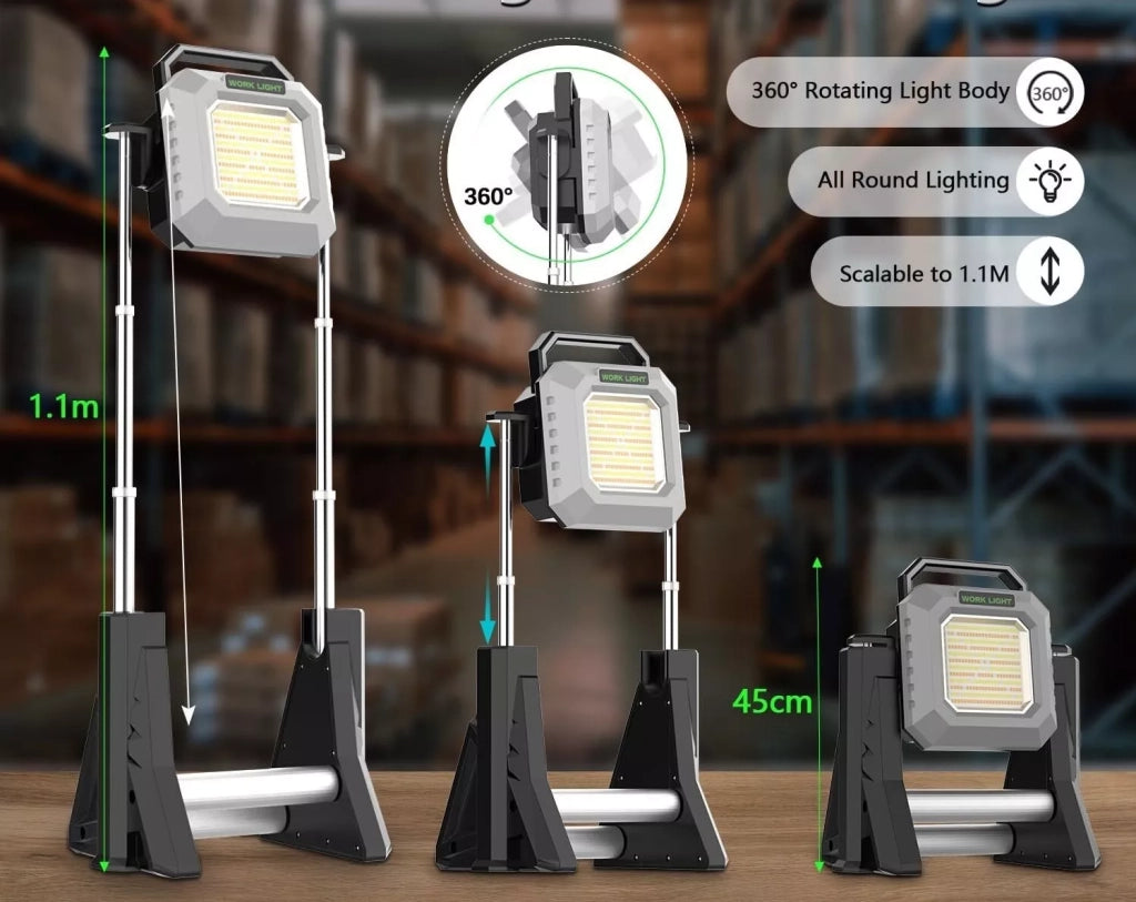 LUCE FARO A LED DA LAVORO TELESCOPICO CON SUPPORTO PER OFFICINE RICARICABILE