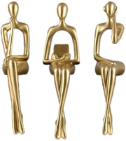 Set di Figure Astratte Sedenti in Resina d'Abete - Decorazione per Librerie e Uffici, 3 Pezzi ( Riflessione, Lettura, Ascolto di Musica) - Figure Decorative per Ambiente e Appassionati di Libri (Aurum)