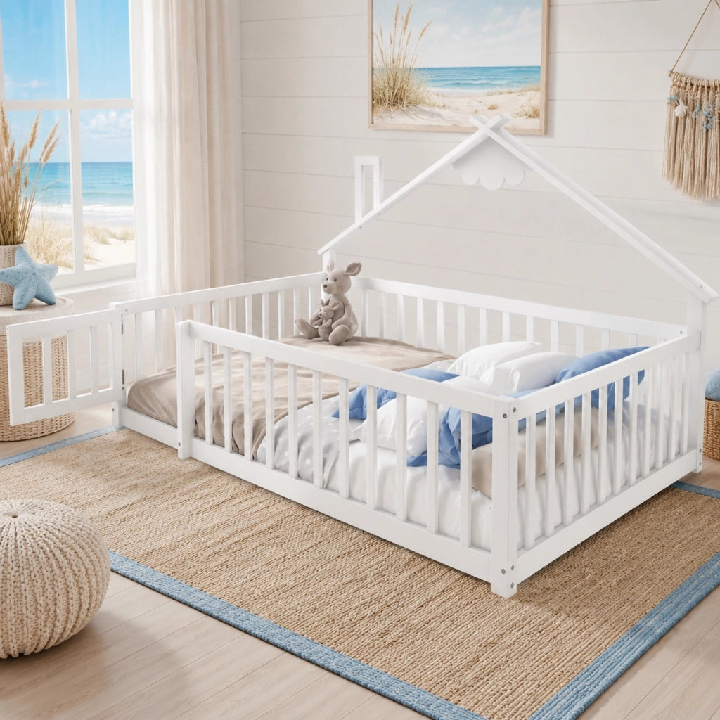 Letto per bambini a casetta 140x190 cm in pino bianco