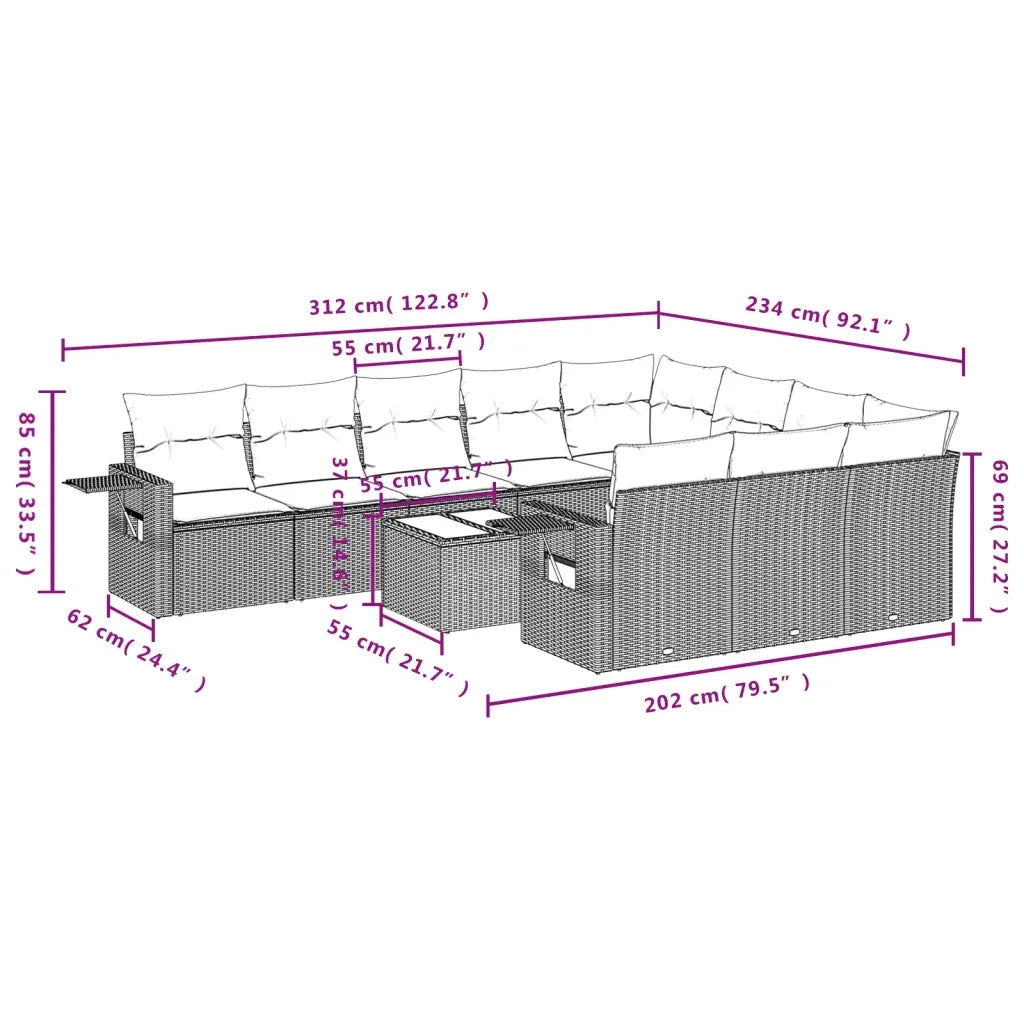 Set Divani da Giardino 11 pz con Cuscini in Polyrattan Nero 3220694