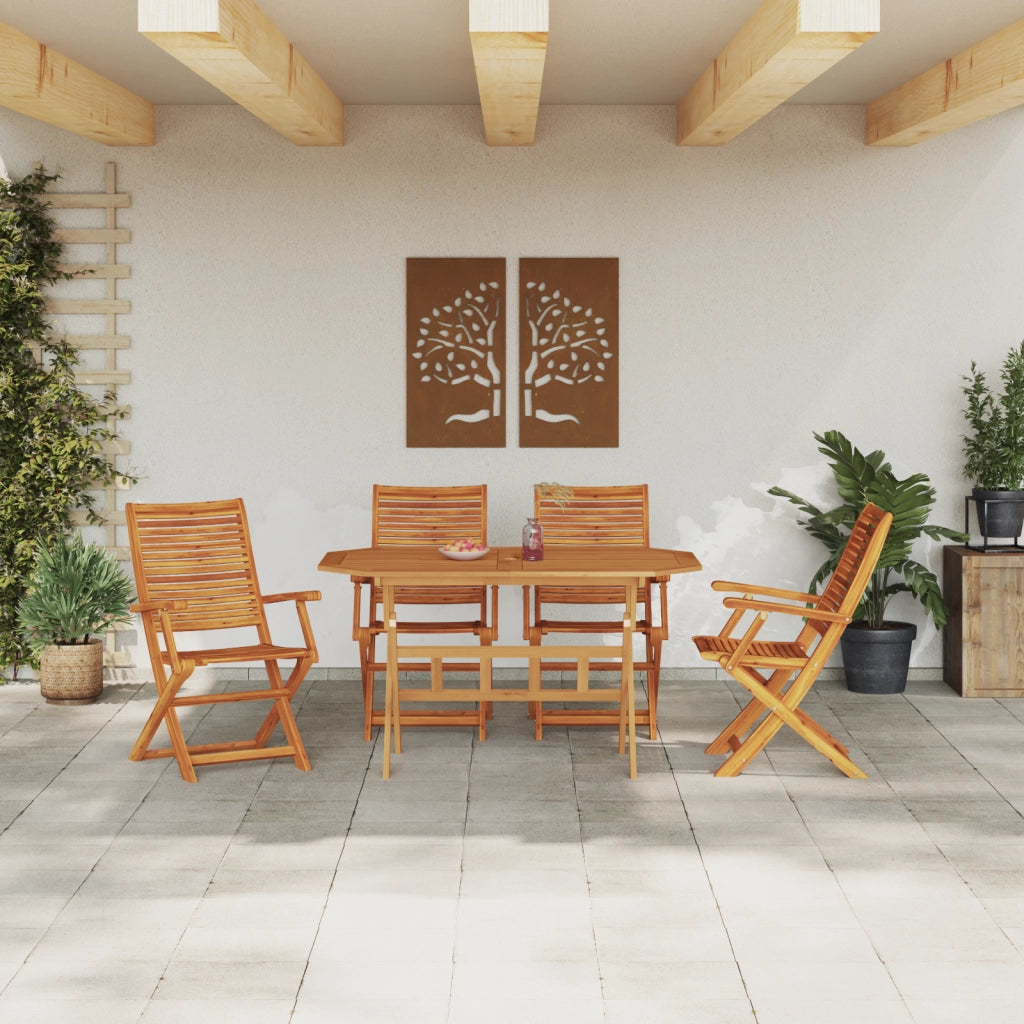Set da pranzo da giardino 5 pezzi in legno massello di acacia