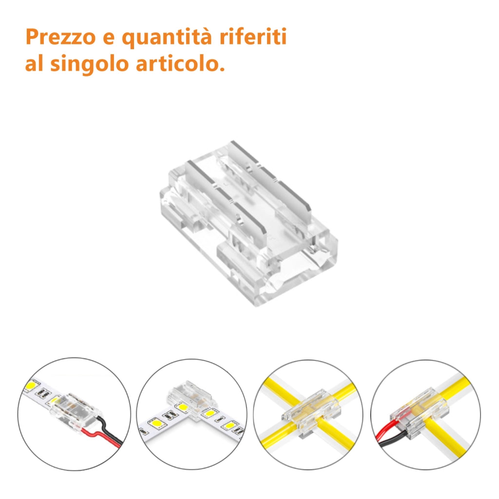 Alcapower Connettore Multifunzione per Strisce LED COB e SMD da 10mm, Tensione 3-24V DC, 5A Max, Ideale per Installazioni Professionali IP20