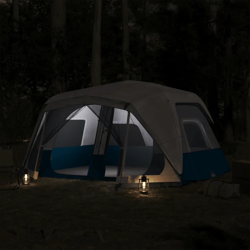 Tenda Famiglia con LED 10 Persone-Tenda da campeggio Blu Chiaro a Rilascio Rapido