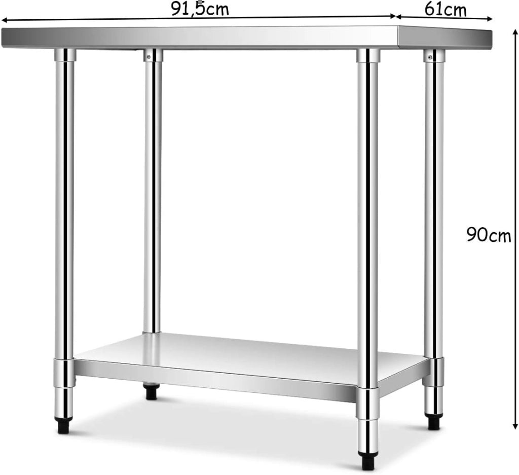 Tavolo da Lavoro Multifunzione in Acciaio, Ideale per Supermercato, Ristorante e Negozio, 91,5 x 61 x 90 cm, Argento