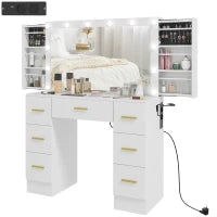 Tavolo da Trucco con Specchio e 12 Luci LED, Consolle per il Trucco con 7 Cassetti, 6 Staufächer nascosti, Truciolato, Bianco