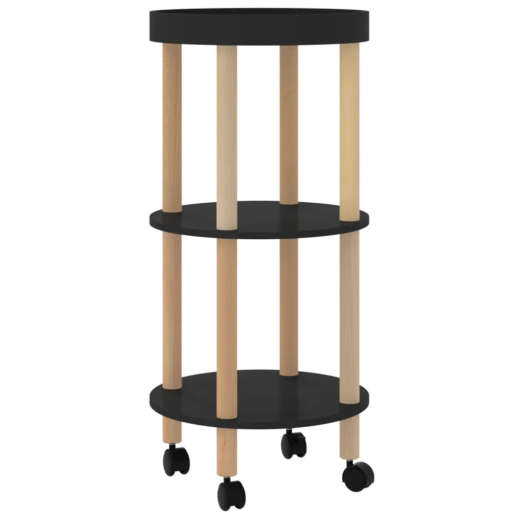 Carrello 3 Ripiani Nero 38x38x82 cm in Legno Multistrato e Pino cod mxl 64653