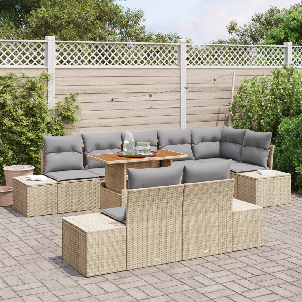 Set di divano da giardino da 9 pezzi con cuscini Beige Polyrattan