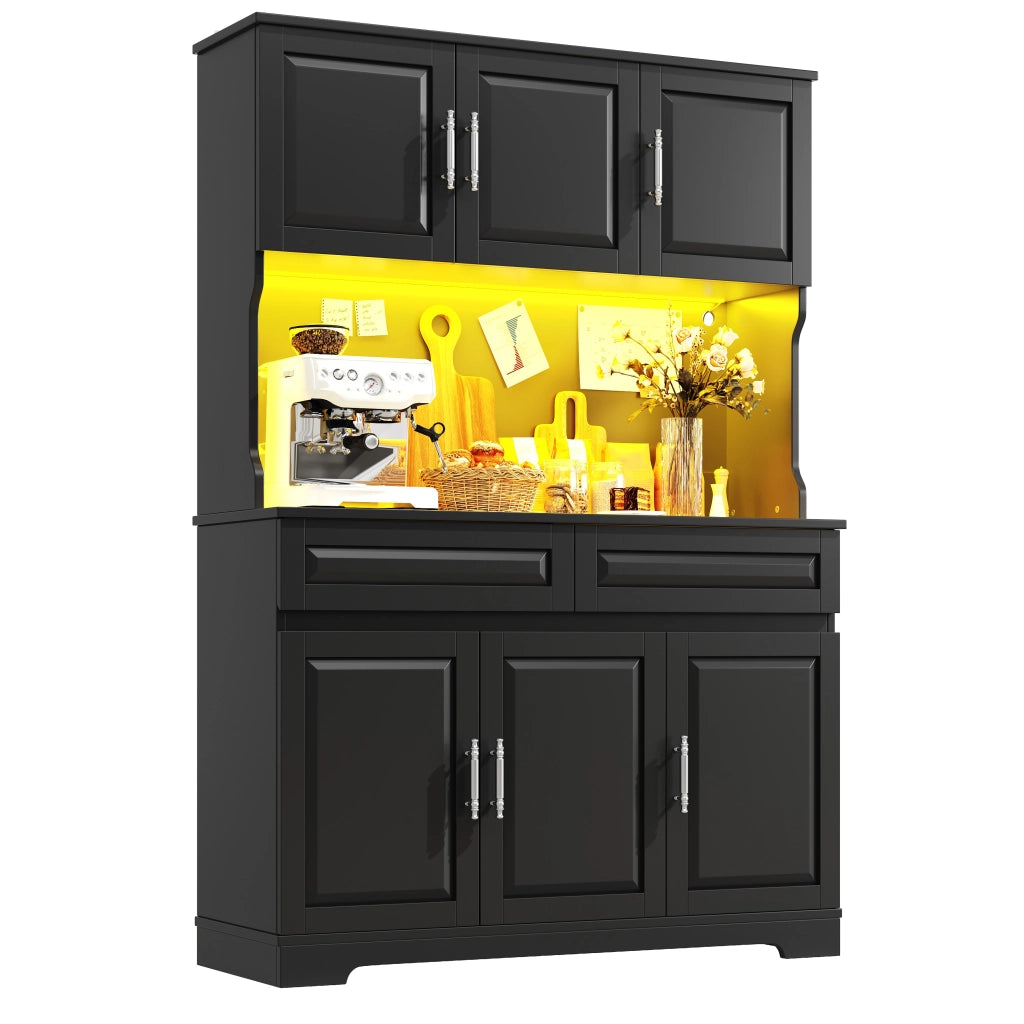 Mobile Alto da Cucina con LED e Ripiani Regolabili ¨C MINIMAL ¨C Nero 108x40x180