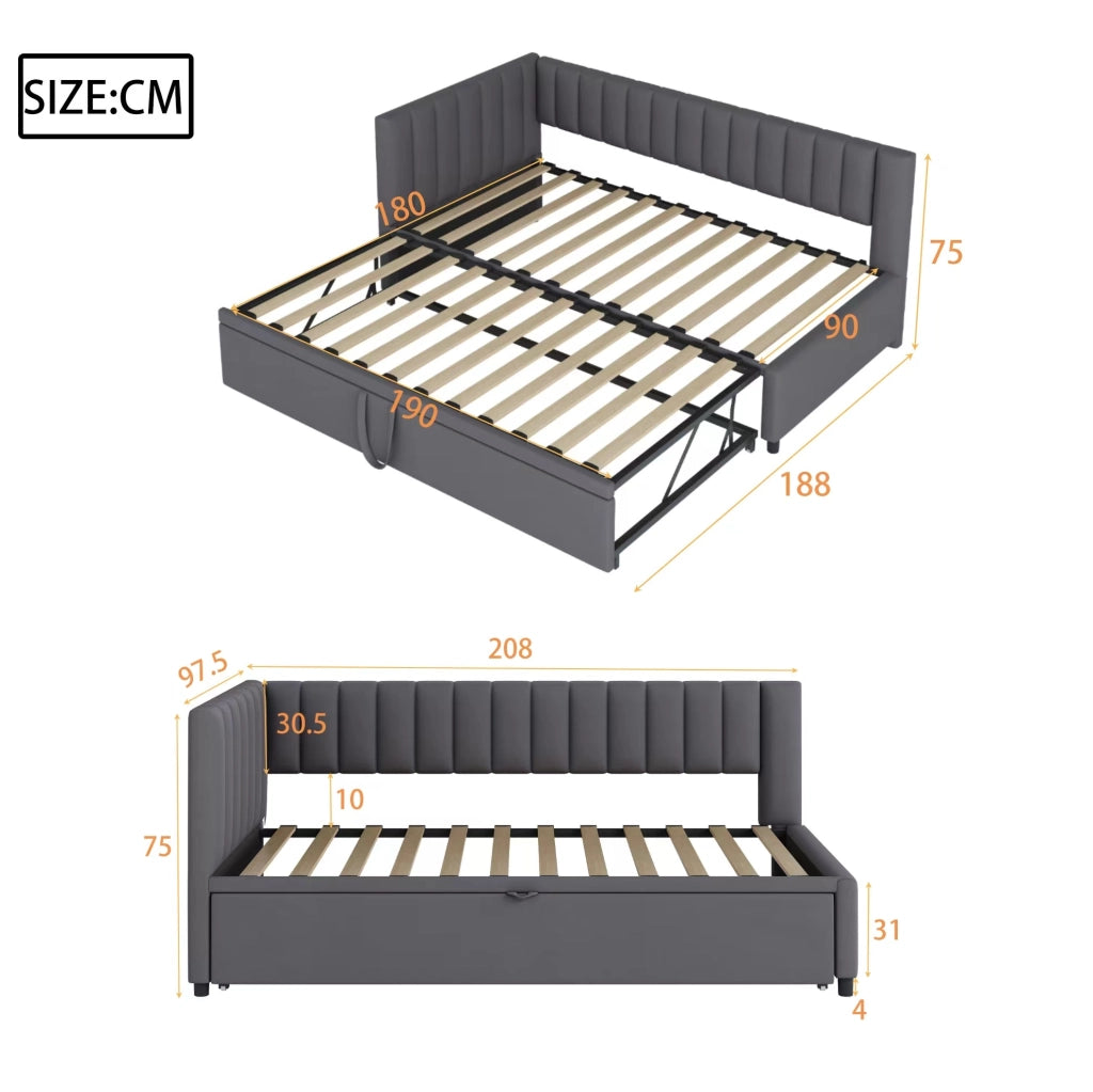 Divano letto angolare multifunzione 90x200 cm con letto estraibile; in velluto grigio