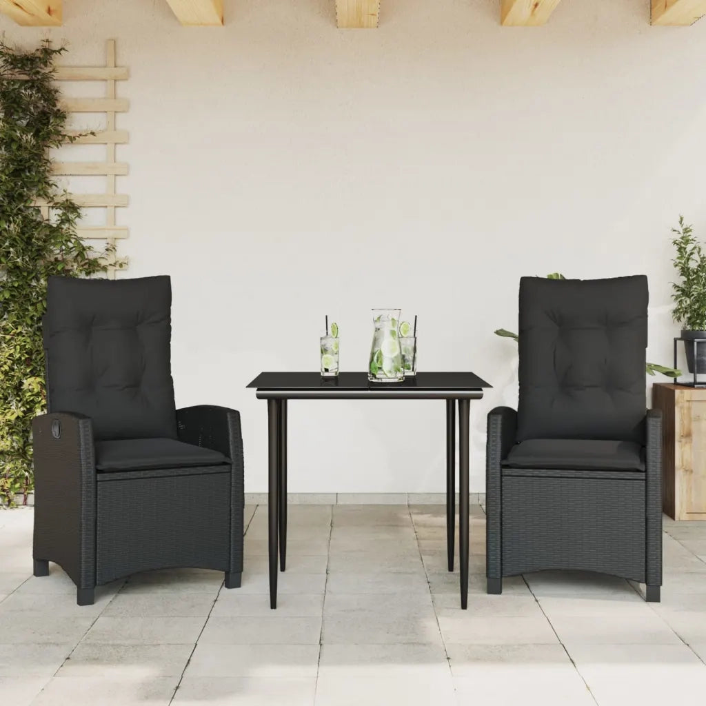 Set da Pranzo da Giardino 3 pz con Cuscini Nero in Polyrattan 3212742