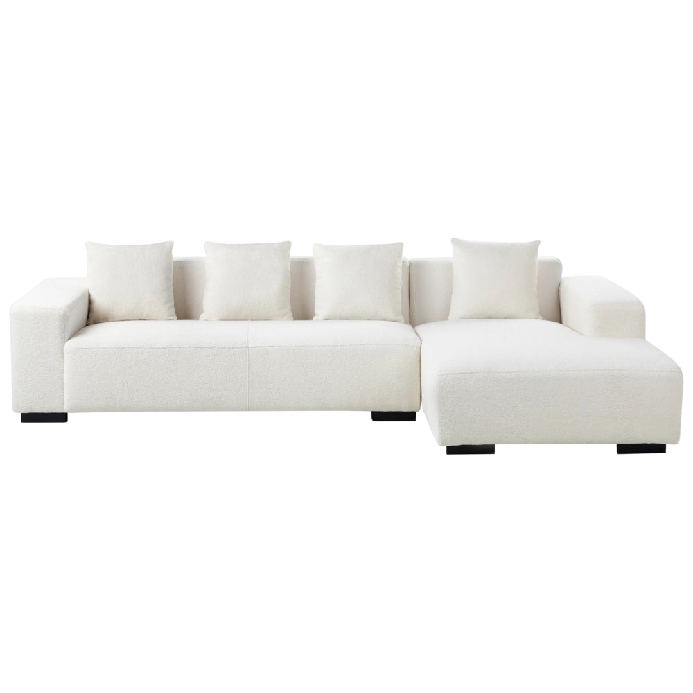 Divano angolare 4 posti in tessuto bouclè bianco lato sinistro forma a L stile elegante