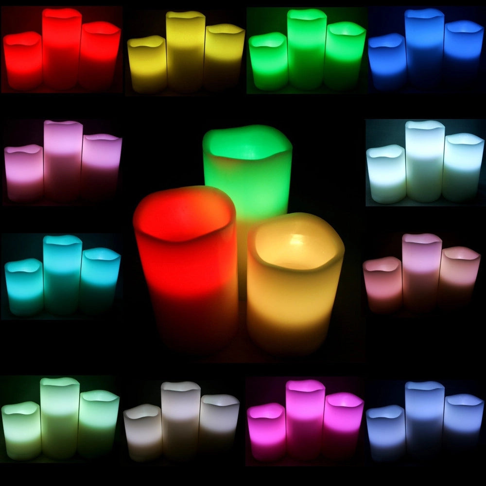 Trade Shop - Set 3 Candele Led Luce Rgb Candela Telecomando Fuoco Finto Cromoterapia Massaggi -