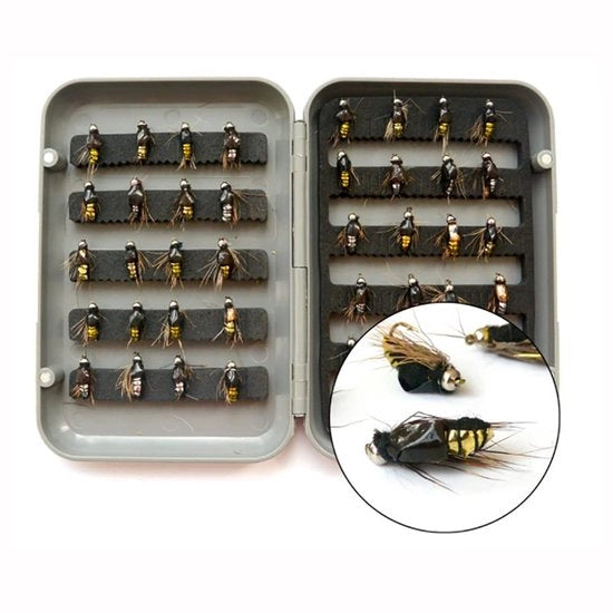 Voli artificiali per pesca 40 pz - Scatola impermeabile - Manufatti artigianali - Voli realistici - Adatti per la pesca alla trota - Leggeri e facili da utilizzare - Pesca con volanti