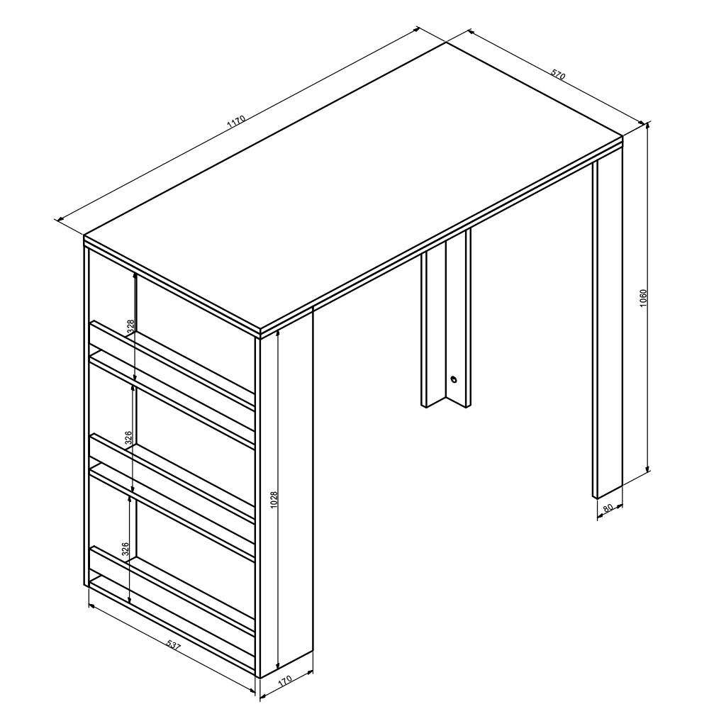 Vicco Tavolo da bar Bianco 57 x 117 cm con 3 scomparti
