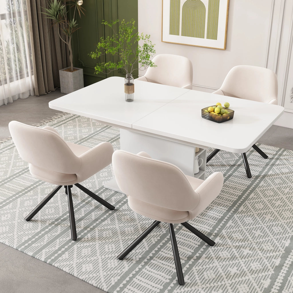 Set di 2 sedie da pranzo girevoli in velluto beige con braccioli