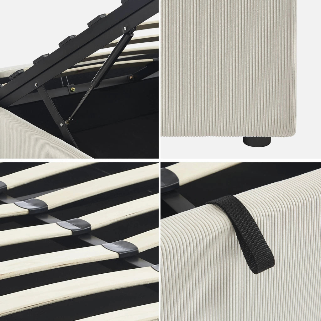 Struttura letto con contenitore e rete a doghe 140x190cm, imbottita