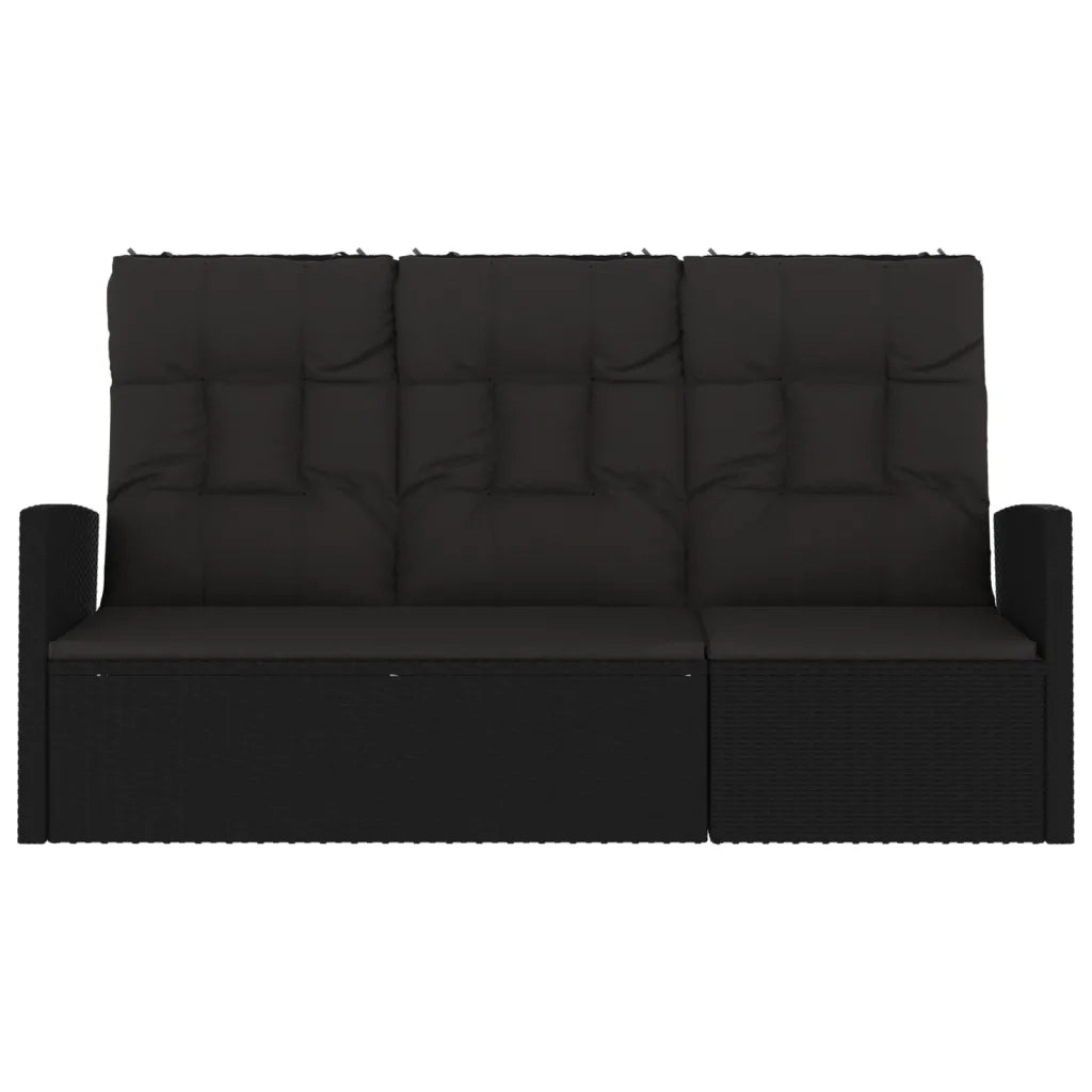 Panca da Giardino Reclinabile con Cuscini-Sgabello-Panca da esterno 173cm Polyrattan Nero