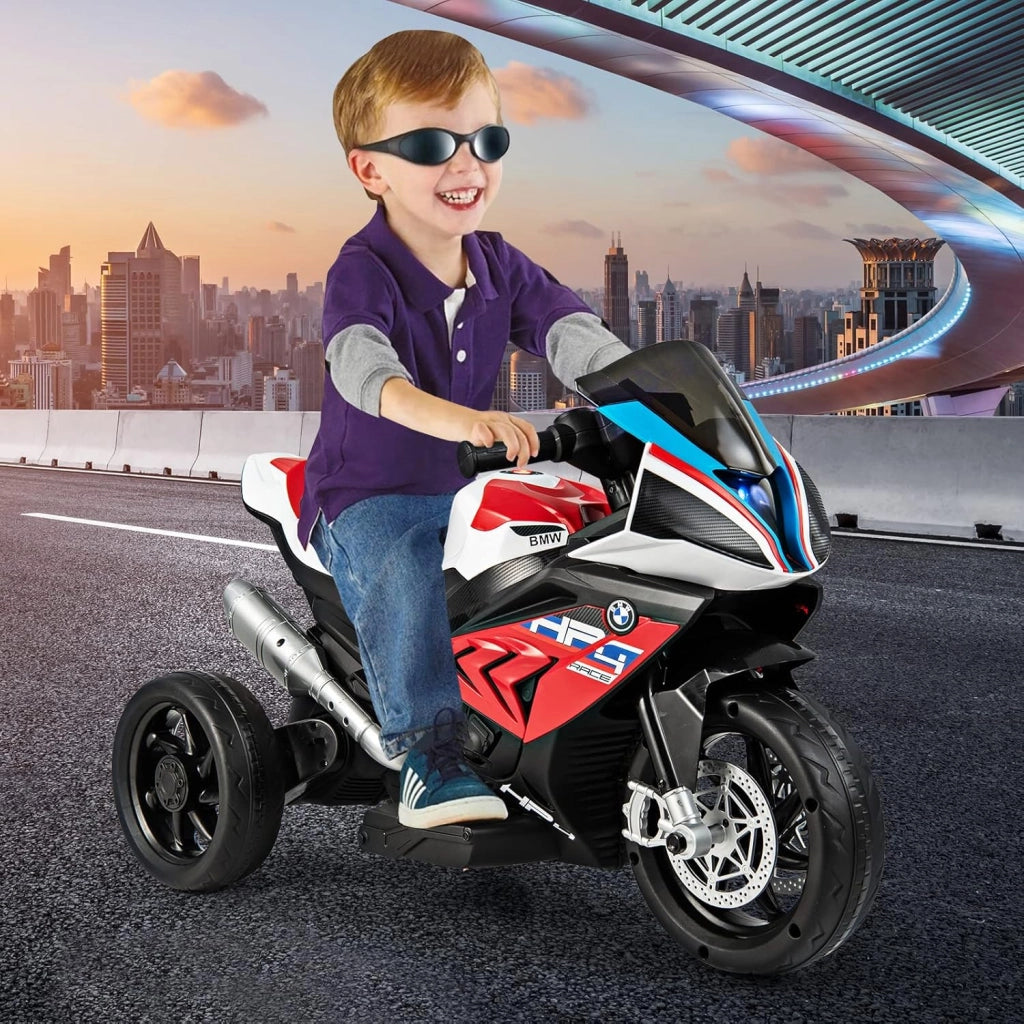 6V BMW Moto Cavalcabile per Bambini, Motocicletta a 3 Ruote con Musica Fari, 3km/h, Moto Elettrica Regalo per Bambini 37 a 96 Mesi (Rosso)