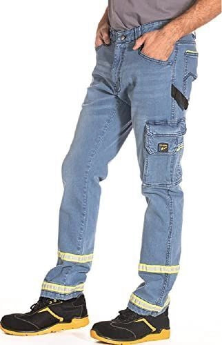 Rica Lewis 5430005 Claro Pantaloni da Lavoro Jeans Denim Multitasche Bande Riflettenti 98% Cotone 2% Elastan Regular Fit colore Blu