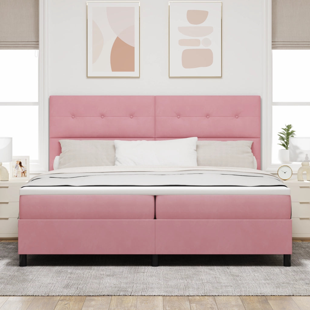 Letto Box Spring  con Materasso e LED Rosa 200x200 cm Velluto