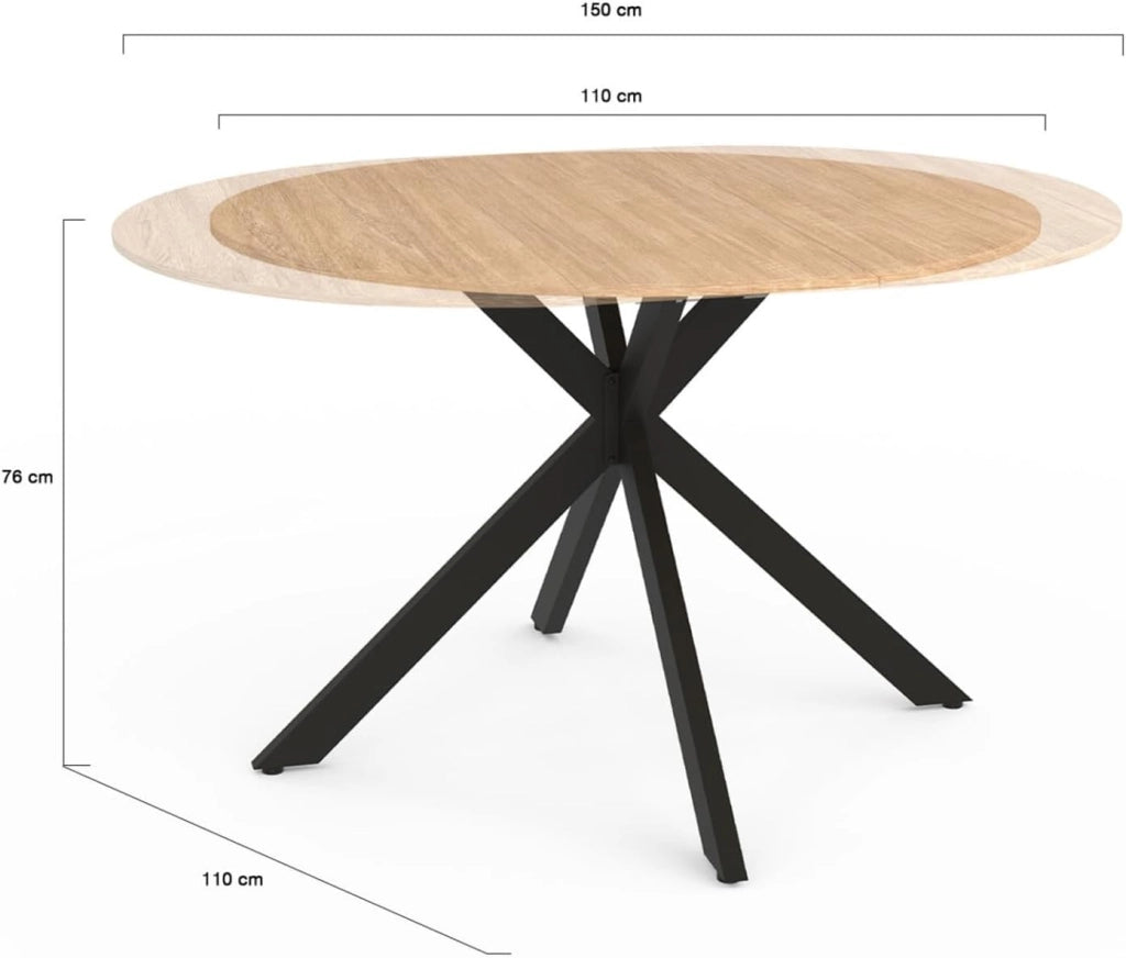 Tavolo da pranzo allungabile ALIX, rotondo, 4-8 persone, nero e gambe a zampa di spagnola in legno 110-150 cm