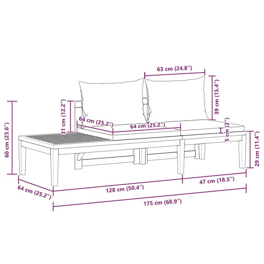 Garden Bench With Table & Dark Grey Cushions, Solid Acacia Wood
