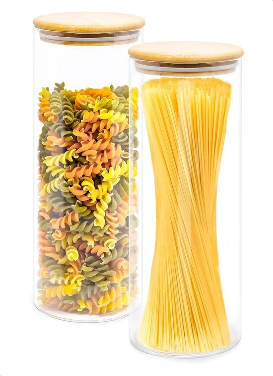 Set di Lusso e Grazia 2 Pannelli in Vetro 19 L (285x10 cm) - Coperchio in Bambù - Contenitori di Cibo Aereodinamici - Magazzino di Cucina