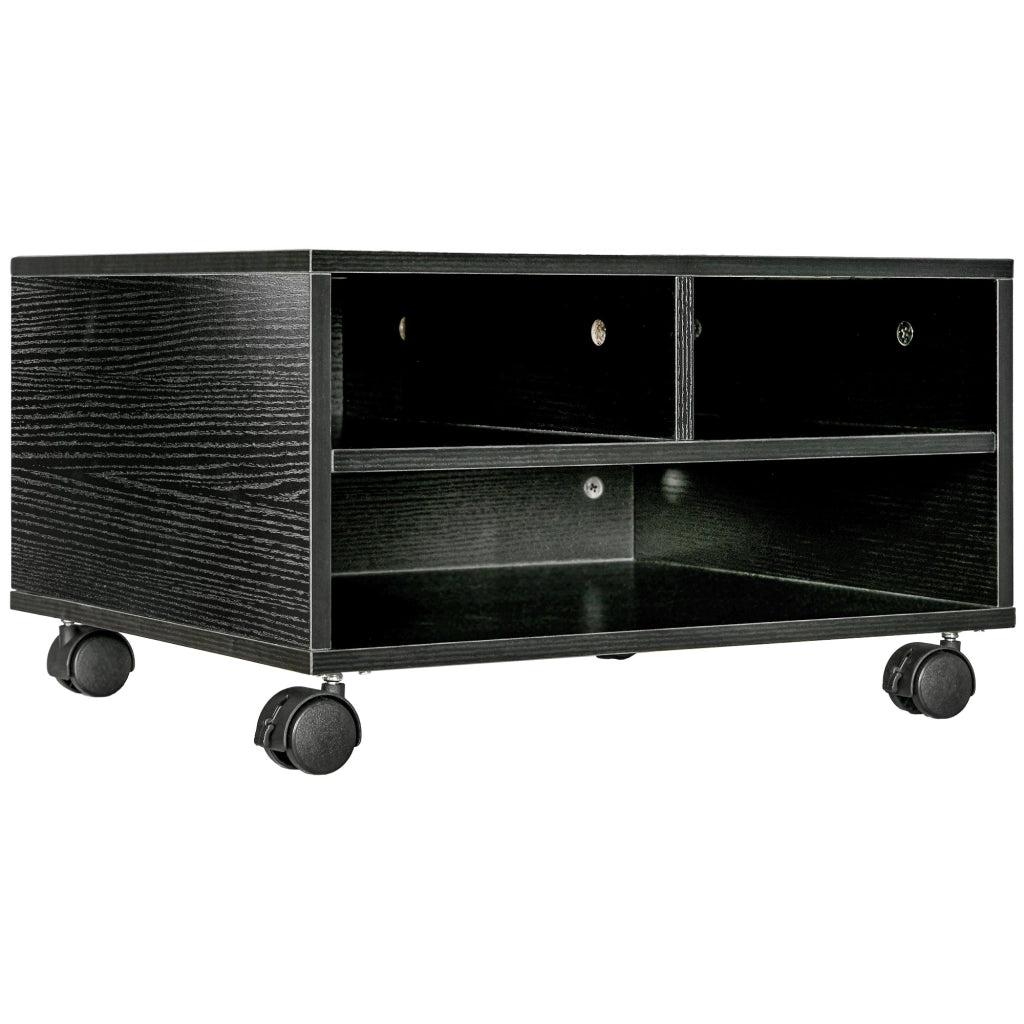 Mobile Porta Stampante a 2 Ripiani in Legno con Ruote per Ufficio e Studio, 47x40x22.5cm, Nero